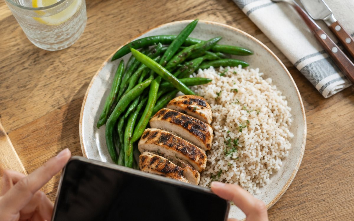 Photographing a plate of food with a phone